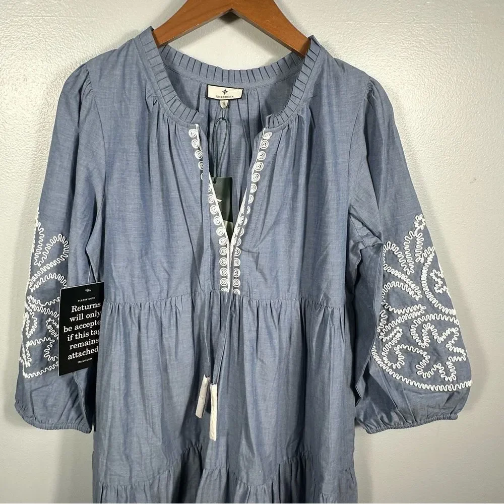 Tuckernuck Cotton Chambray Embroidered Salty Paloma Caftan Dress NWT Size Small - Picture 11 of 16